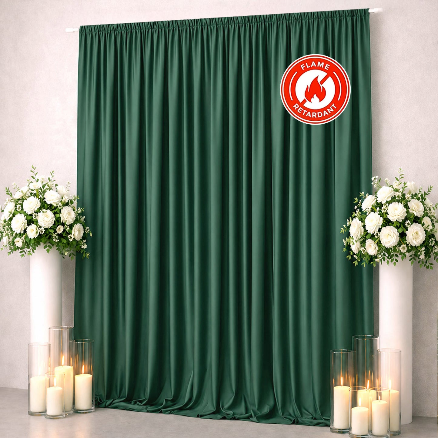 Scuba Polyester Event Backdrop Curtain Hunter Emerald Green 10ftx12ft Durable Flame Resistant Wrinkl