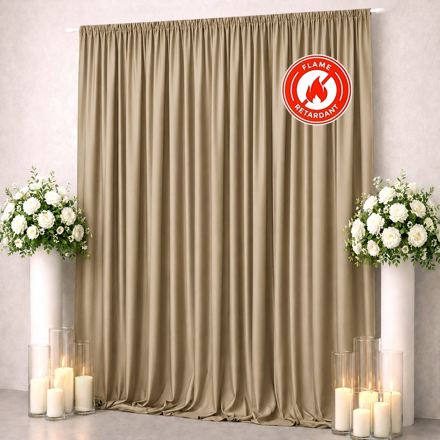 Scuba Polyester Event Backdrop Curtain Beige 10ftx12ft Durable Flame Resistant Wrinkle-Free Photogra