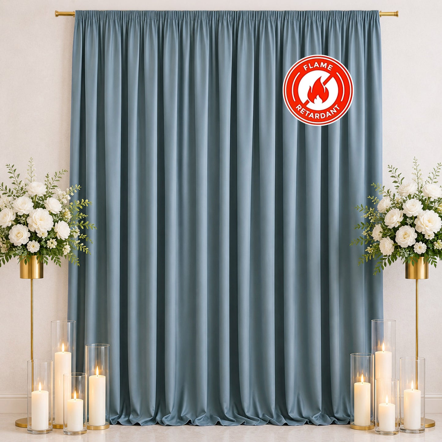 Scuba Polyester Event Backdrop Curtain Dusty Blue 10ftx12ft Durable Flame Resistant Wrinkle-Free Pho