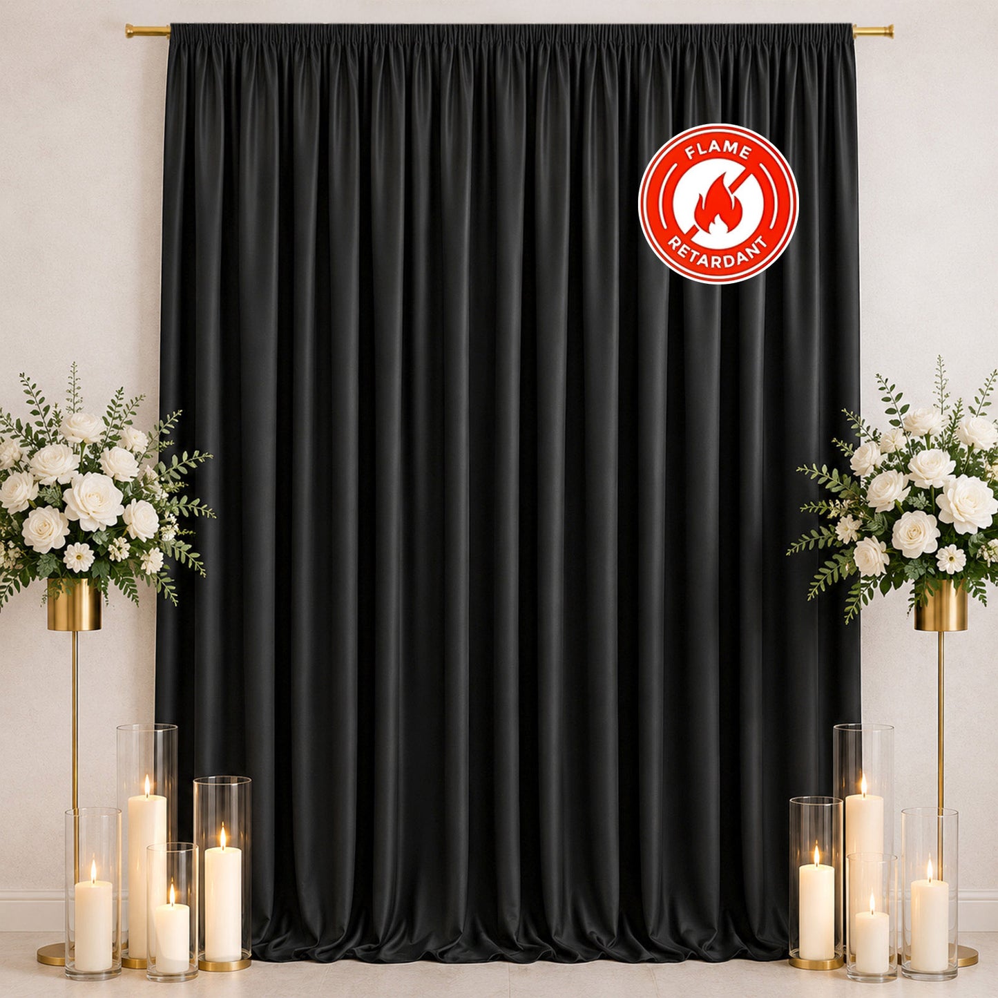 Scuba Polyester Event Backdrop Curtain Black 10ftx12ft Durable Flame Resistant Wrinkle-Free Photogra