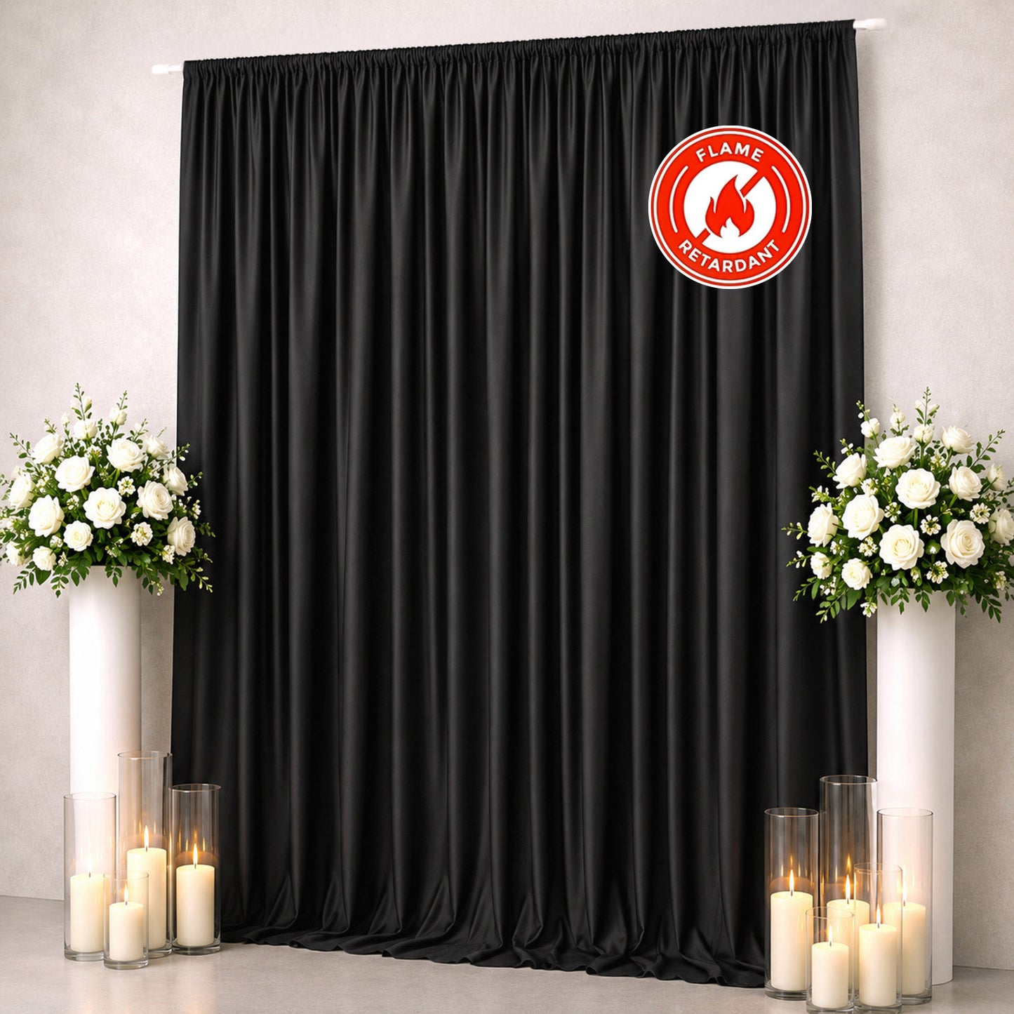 Scuba Polyester Event Backdrop Curtain Black 10ftx12ft Durable Flame Resistant Wrinkle-Free Photogra
