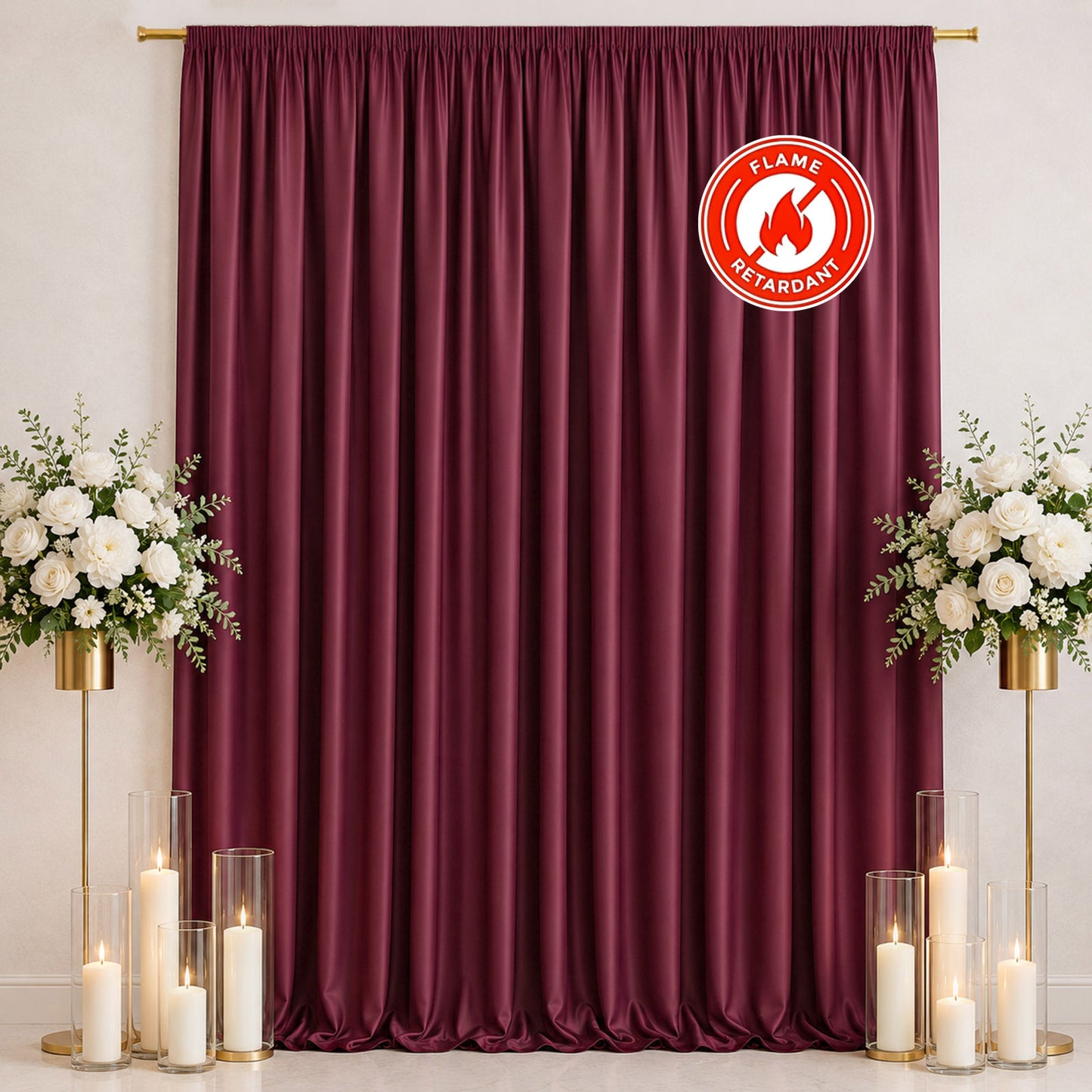 Scuba Polyester Event Backdrop Curtain Burgundy 10ftx12ft Durable Flame Resistant Wrinkle-Free Photo