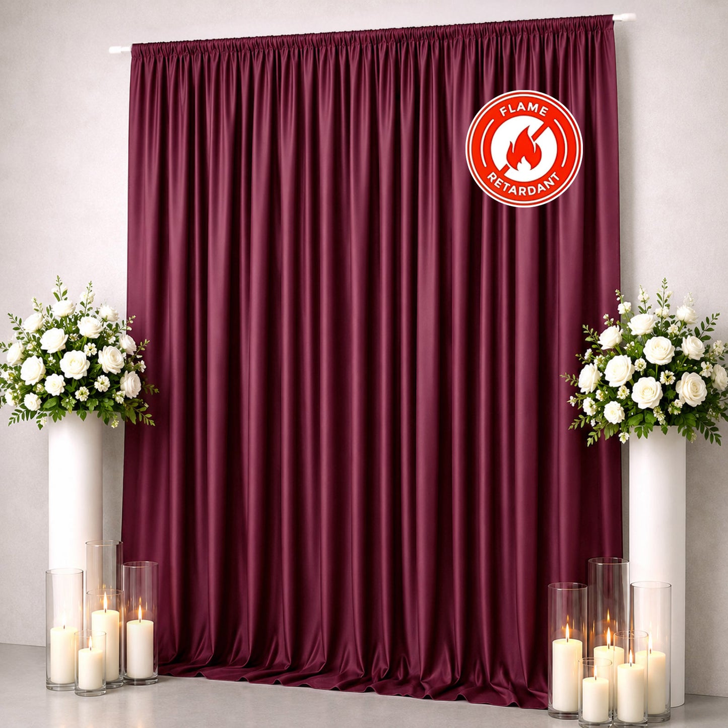 Scuba Polyester Event Backdrop Curtain Burgundy 10ftx12ft Durable Flame Resistant Wrinkle-Free Photo