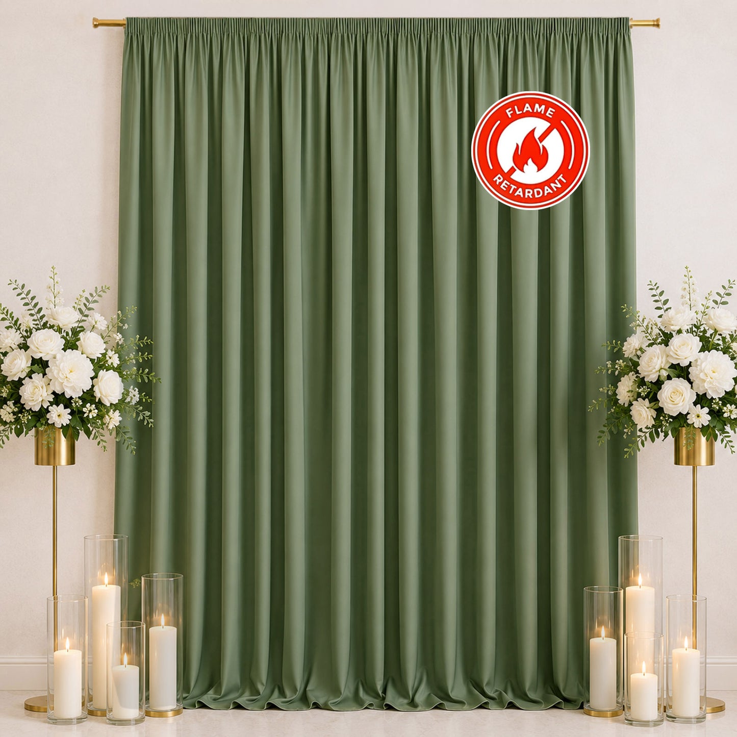 Scuba Polyester Event Backdrop Curtain Dusty Sage Green 10ftx12ft Durable Flame Resistant Wrinkle-Fr