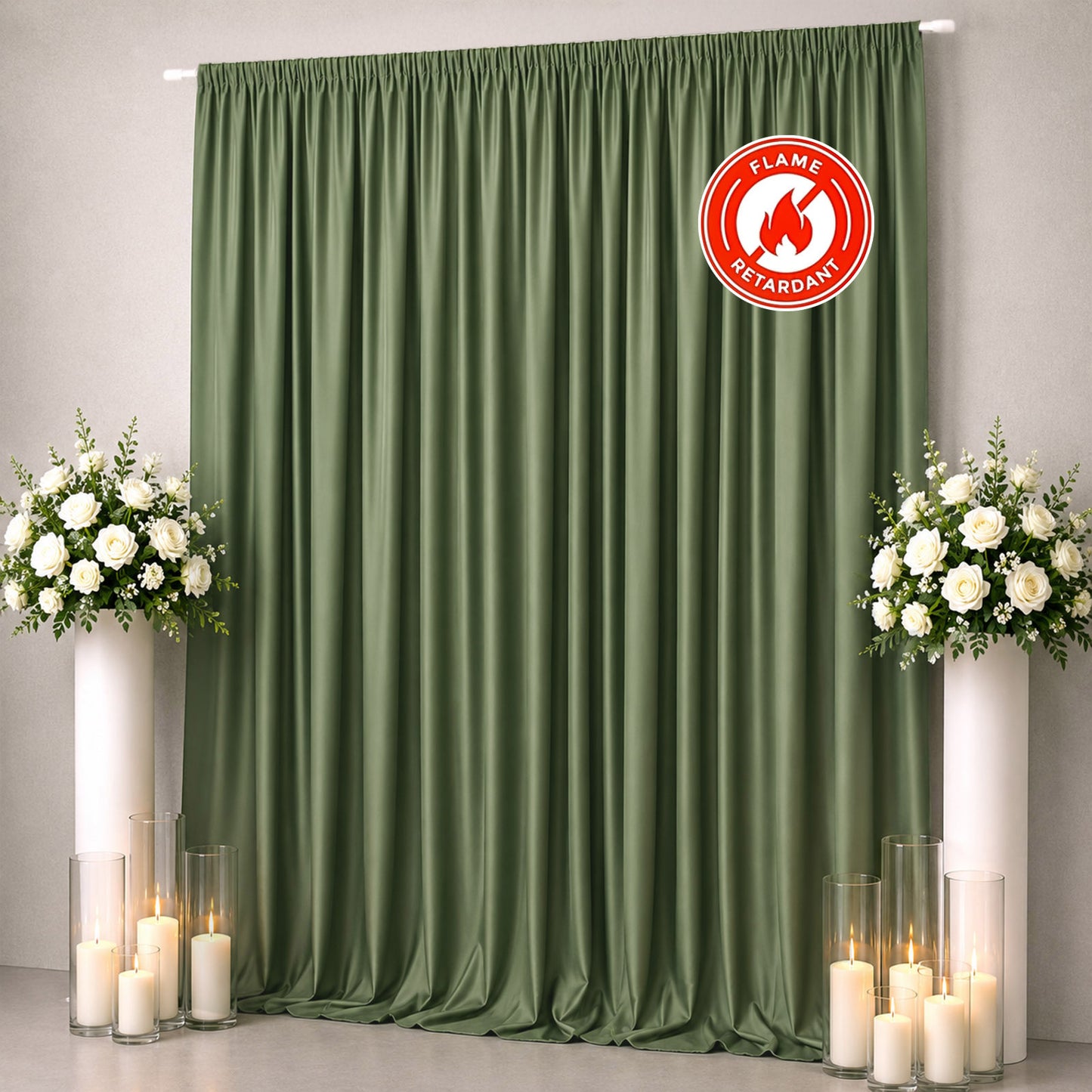 Scuba Polyester Event Backdrop Curtain Dusty Sage Green 10ftx12ft Durable Flame Resistant Wrinkle-Fr