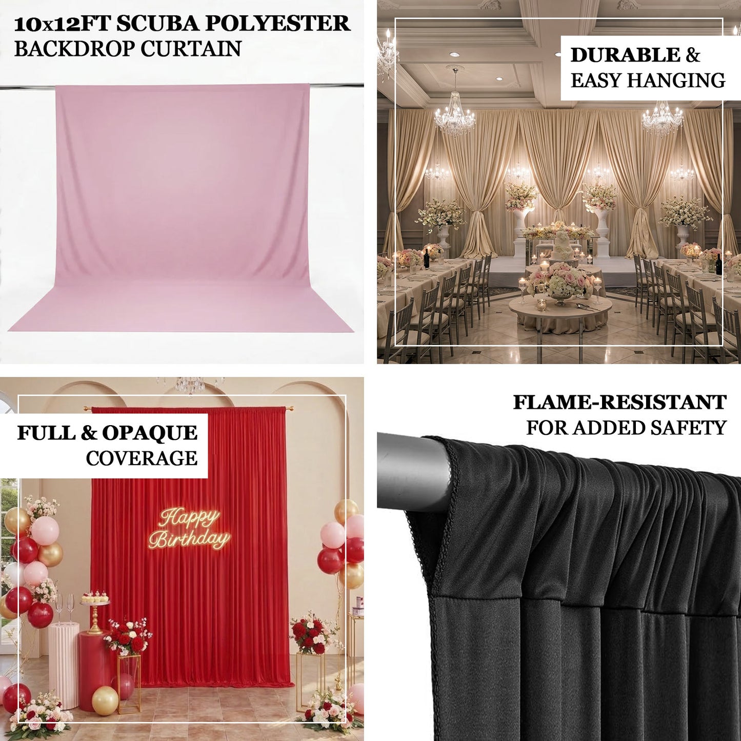 Scuba Polyester Event Backdrop Curtain 10ftx12ft Durable Flame Resistant 