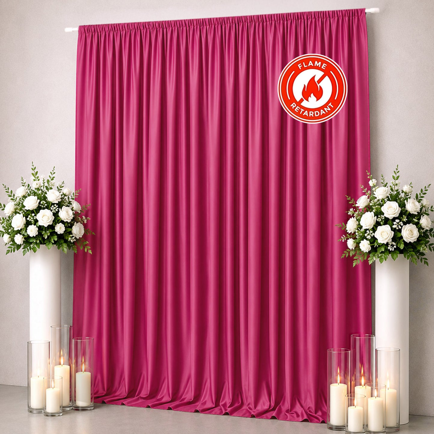 Scuba Polyester Event Backdrop Curtain Fuchsia 10ftx12ft Durable Flame Resistant Wrinkle-Free Photog