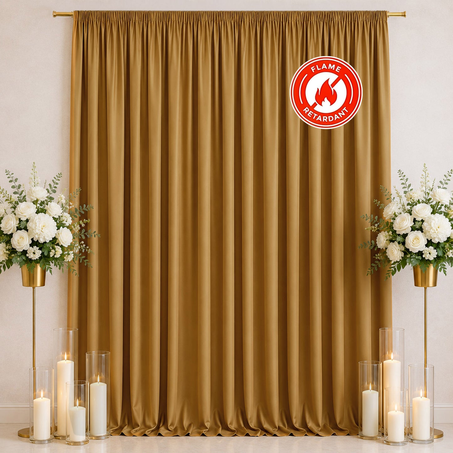 Scuba Polyester Event Backdrop Curtain Gold 10ftx12ft Durable Flame Resistant Wrinkle-Free Photograp