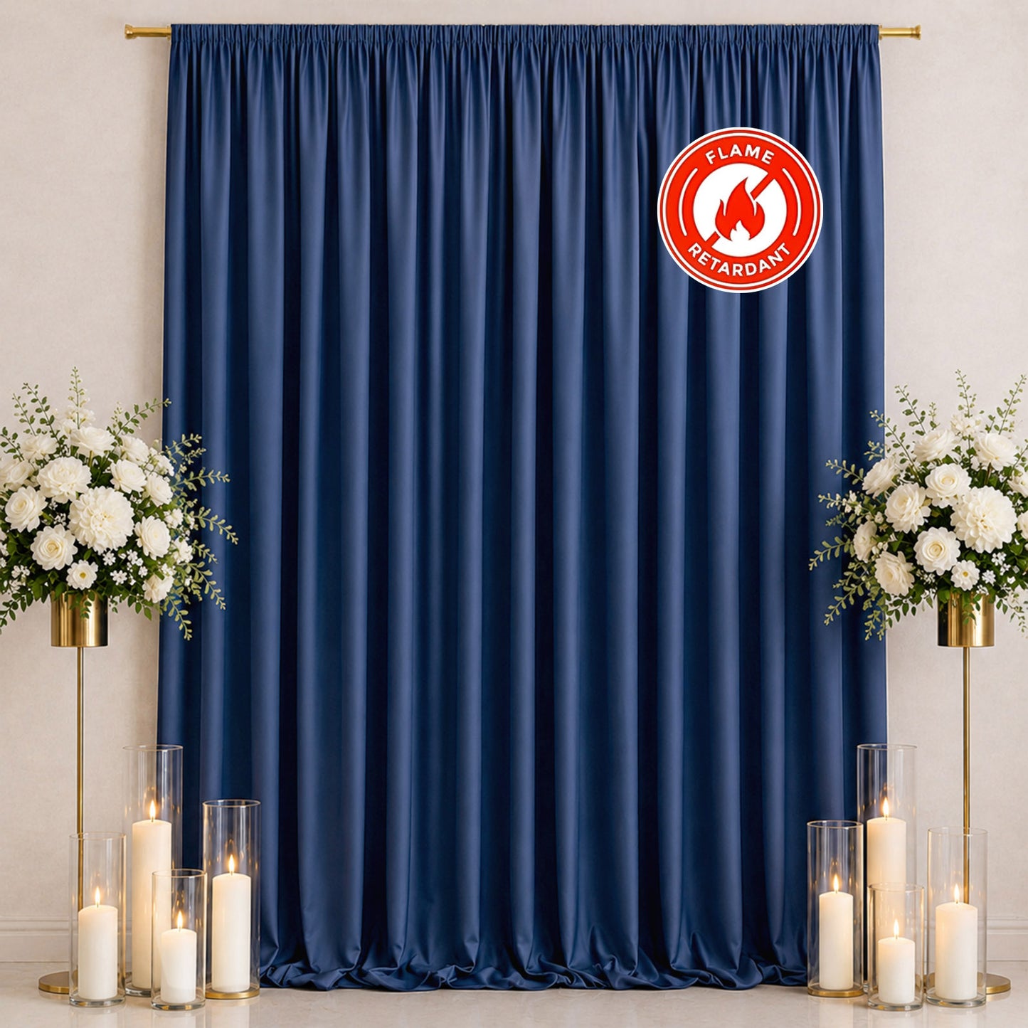 Scuba Polyester Event Backdrop Curtain Navy Blue 10ftx12ft Durable Flame Resistant Wrinkle-Free Phot