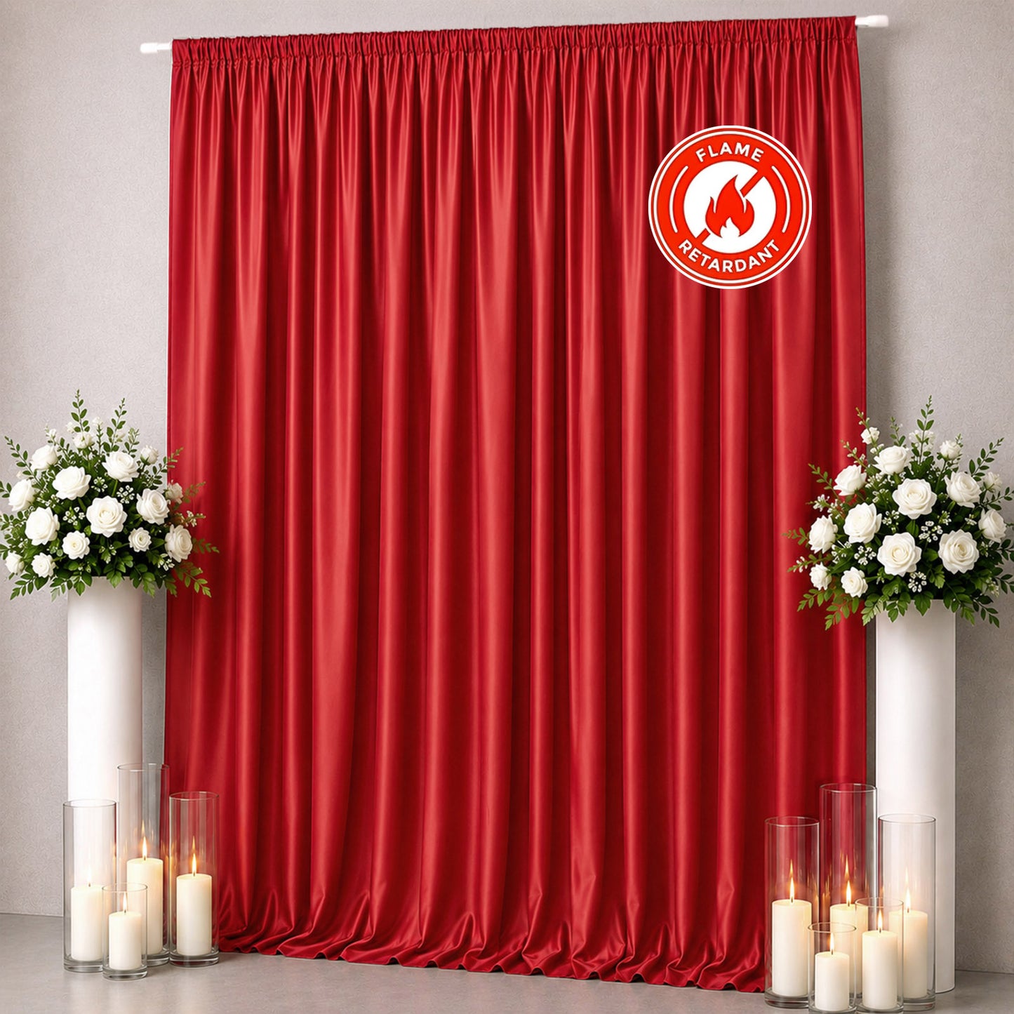 Scuba Polyester Event Backdrop Curtain Red 10ftx12ft Durable Flame Resistant Wrinkle-Free Photograph