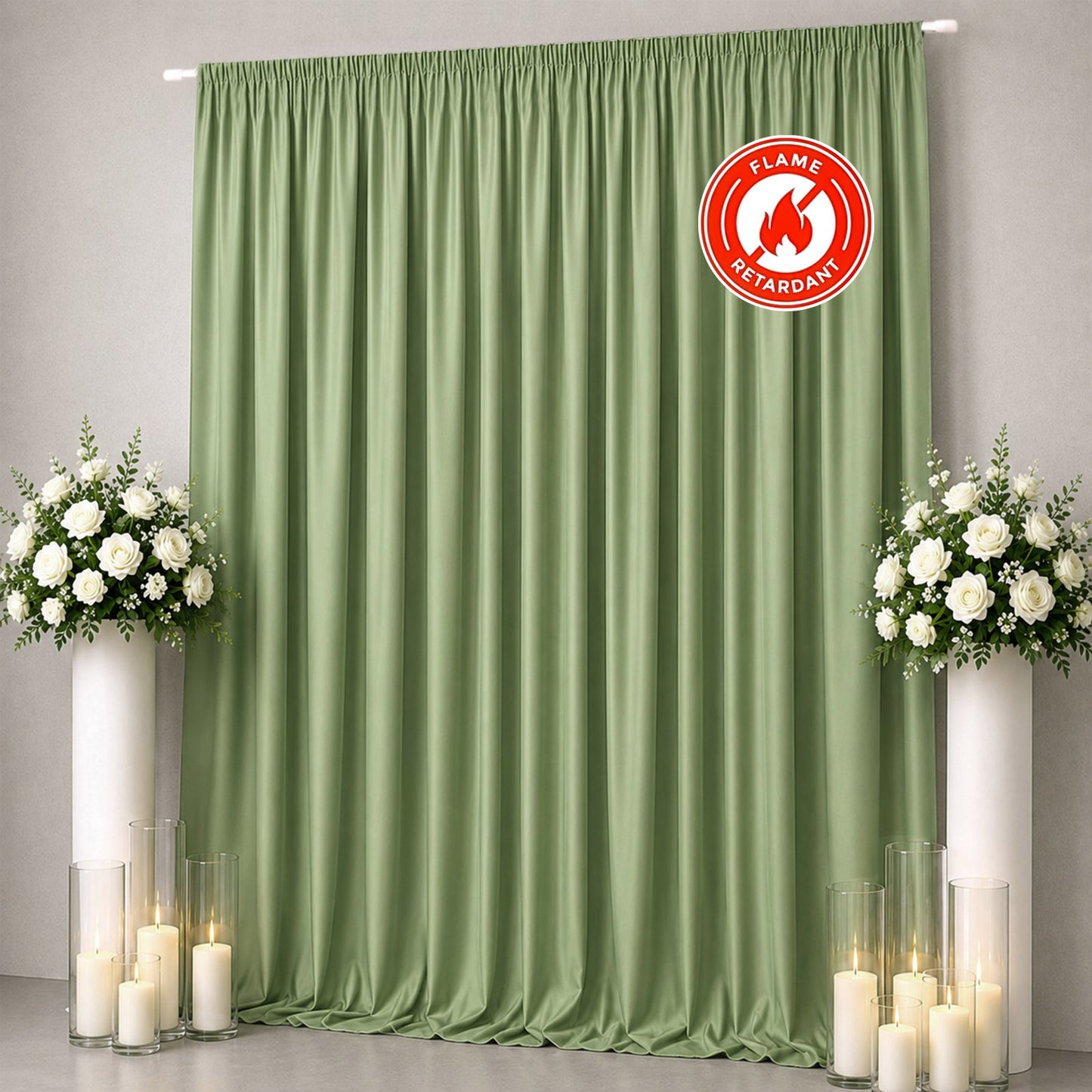 Scuba Polyester Event Backdrop Curtain Sage Green 10ftx12ft Durable Flame Resistant Wrinkle-Free Pho