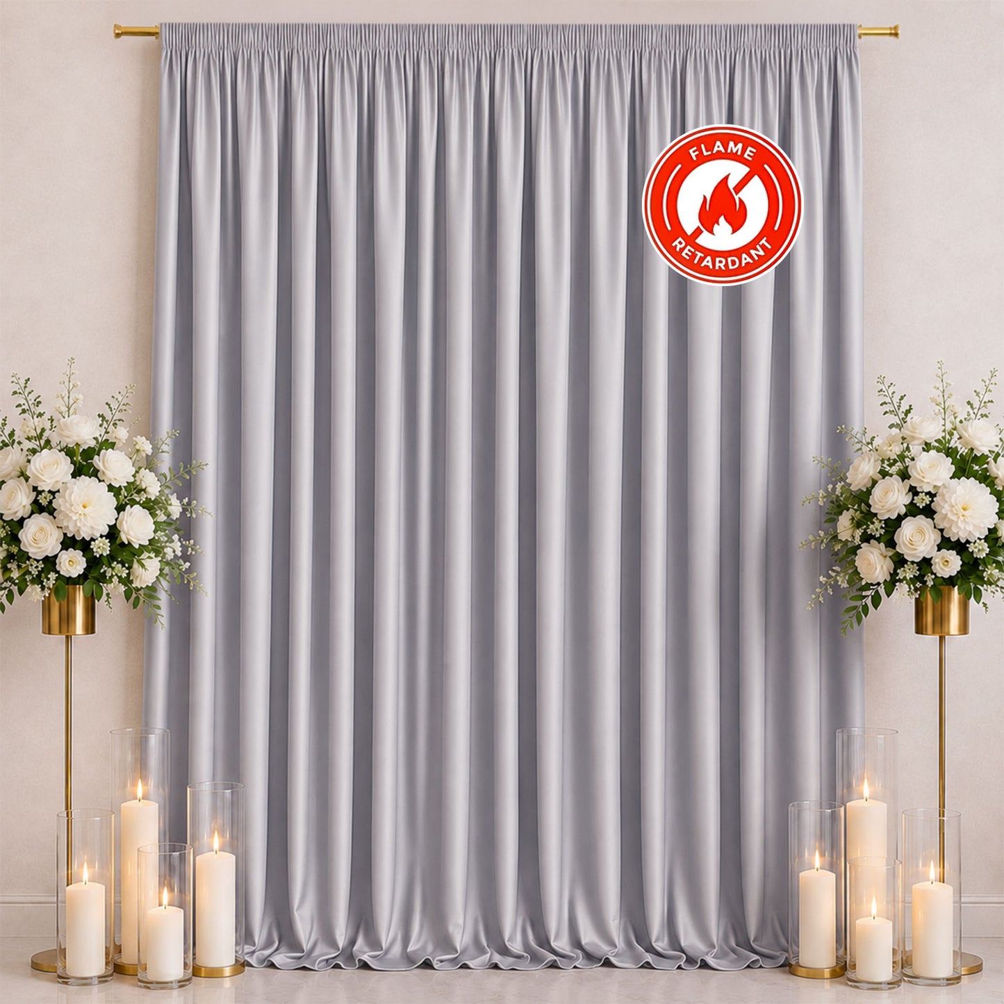 Scuba Polyester Event Backdrop Curtain Silver 10ftx12ft Durable Flame Resistant Wrinkle-Free Photogr