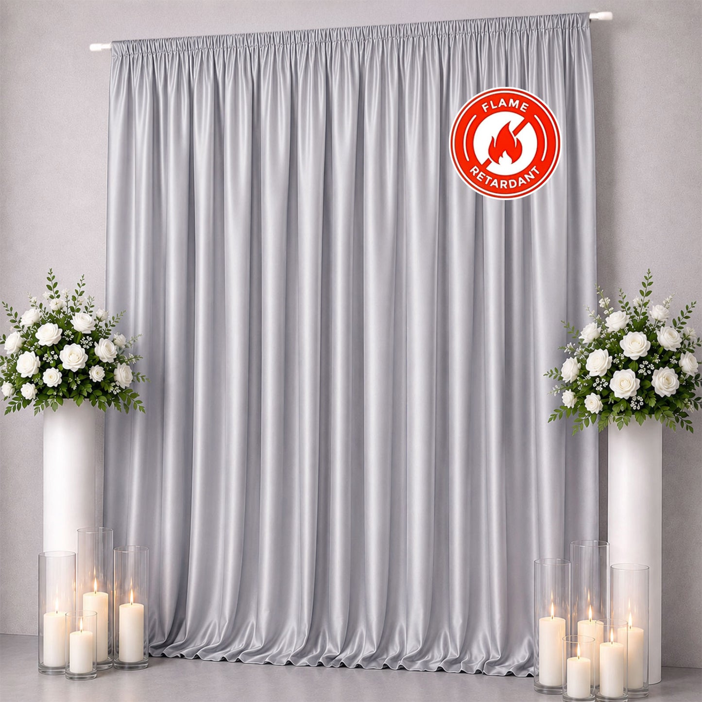 Scuba Polyester Event Backdrop Curtain Silver 10ftx12ft Durable Flame Resistant Wrinkle-Free Photogr