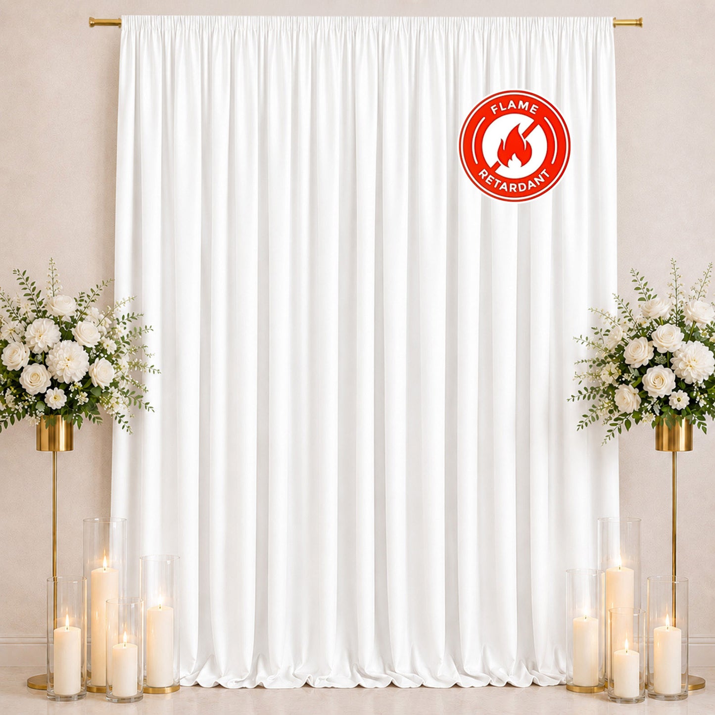 Scuba Polyester Event Backdrop Curtain White 10ftx12ft Durable Flame Resistant Wrinkle-Free Photogra