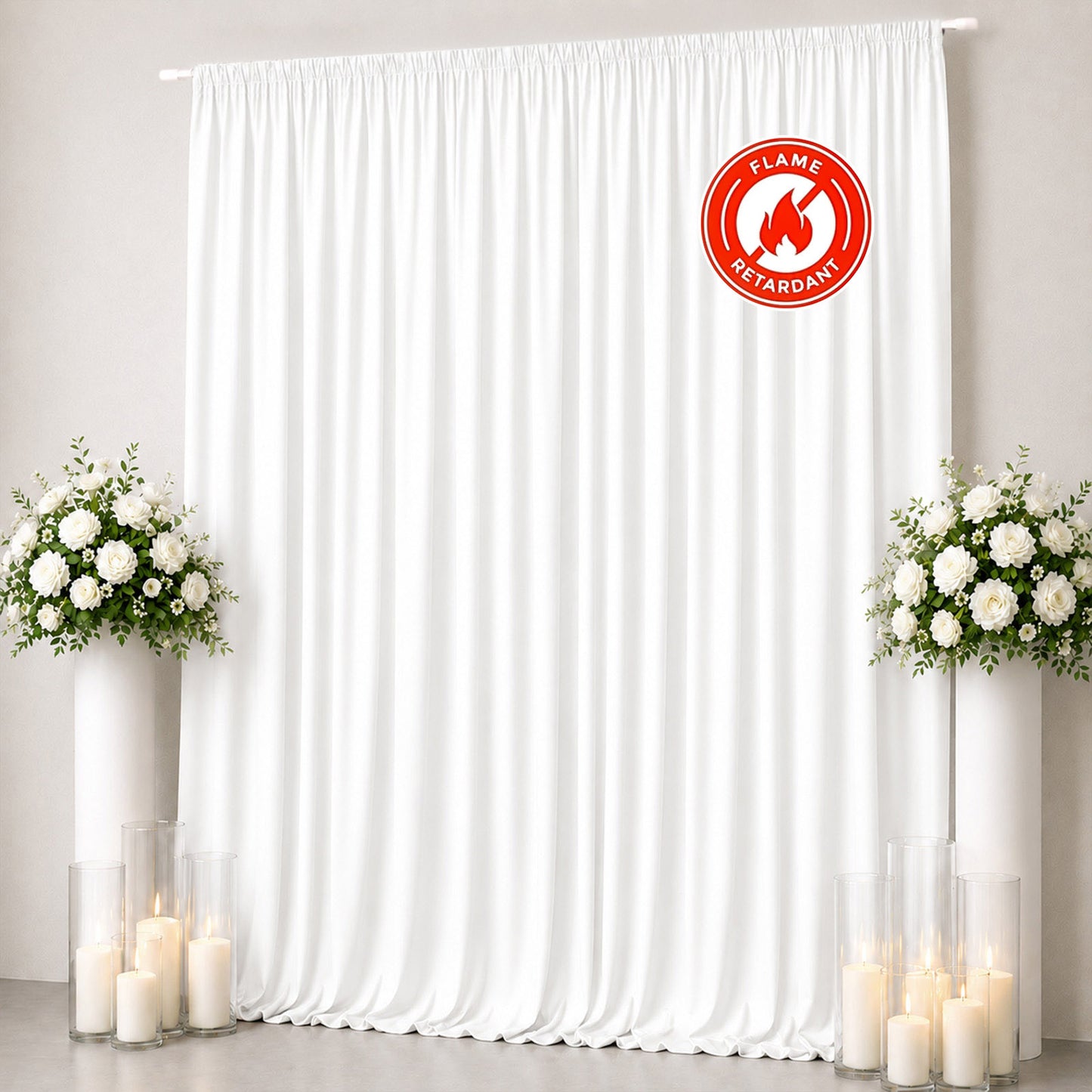 Scuba Polyester Event Backdrop Curtain White 10ftx12ft Durable Flame Resistant Wrinkle-Free Photogra