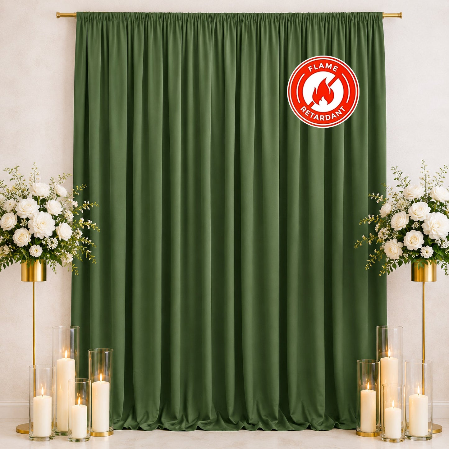 Scuba Polyester Event Backdrop Curtain Olive Green 10ftx12ft Durable Flame Resistant Wrinkle-Free Ph