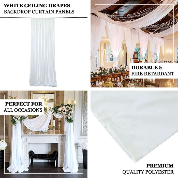 White Scuba Polyester Ceiling Drape Backdrop Curtain Panel, Commercial Grade Fire Retardant Wrinkle Free Draping Fabric With Rod Pockets - 5ftx20ft