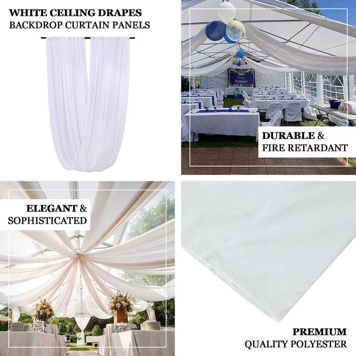 White Scuba Polyester Ceiling Drape Backdrop Curtain Panel, Commercial Grade Fire Retardant Wrinkle Free Draping Fabric With Rod Pockets - 5ftx30ft