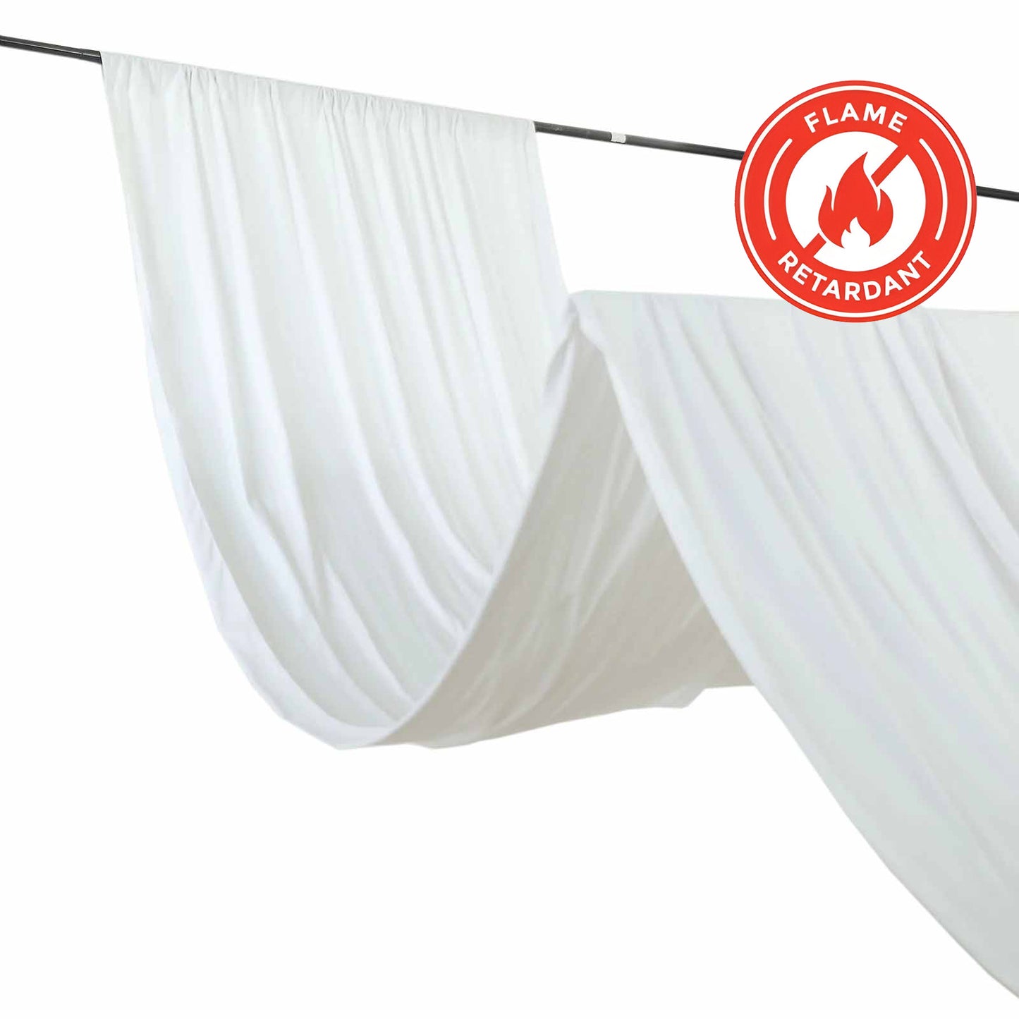 White Scuba Polyester Ceiling Drape Backdrop Curtain Panel, Commercial Grade Fire Retardant Wrinkle Free Draping Fabric With Rod Pockets - 5ftx40ft