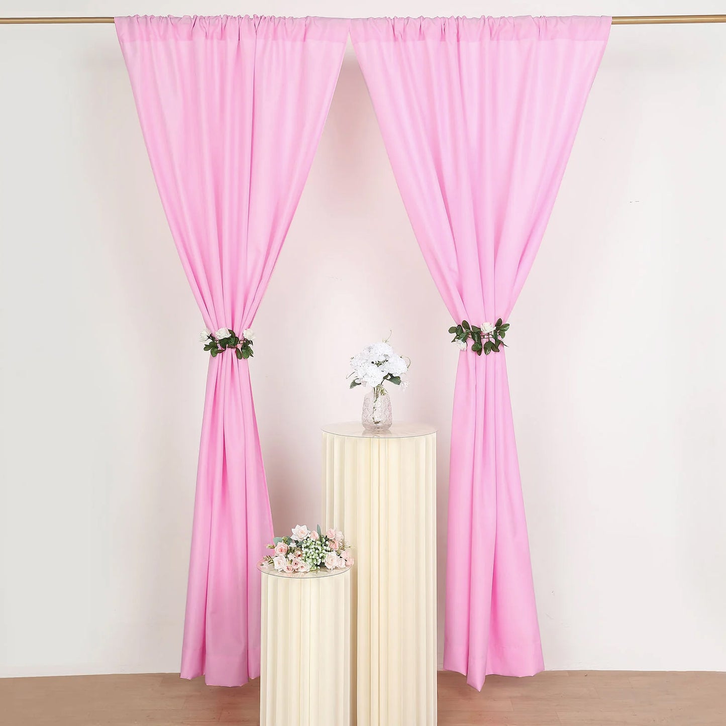 2 Pack Pink Polyester Event Curtain Drapes, 10ftx8ft Backdrop Event Panels With Rod Pockets 130 GSM