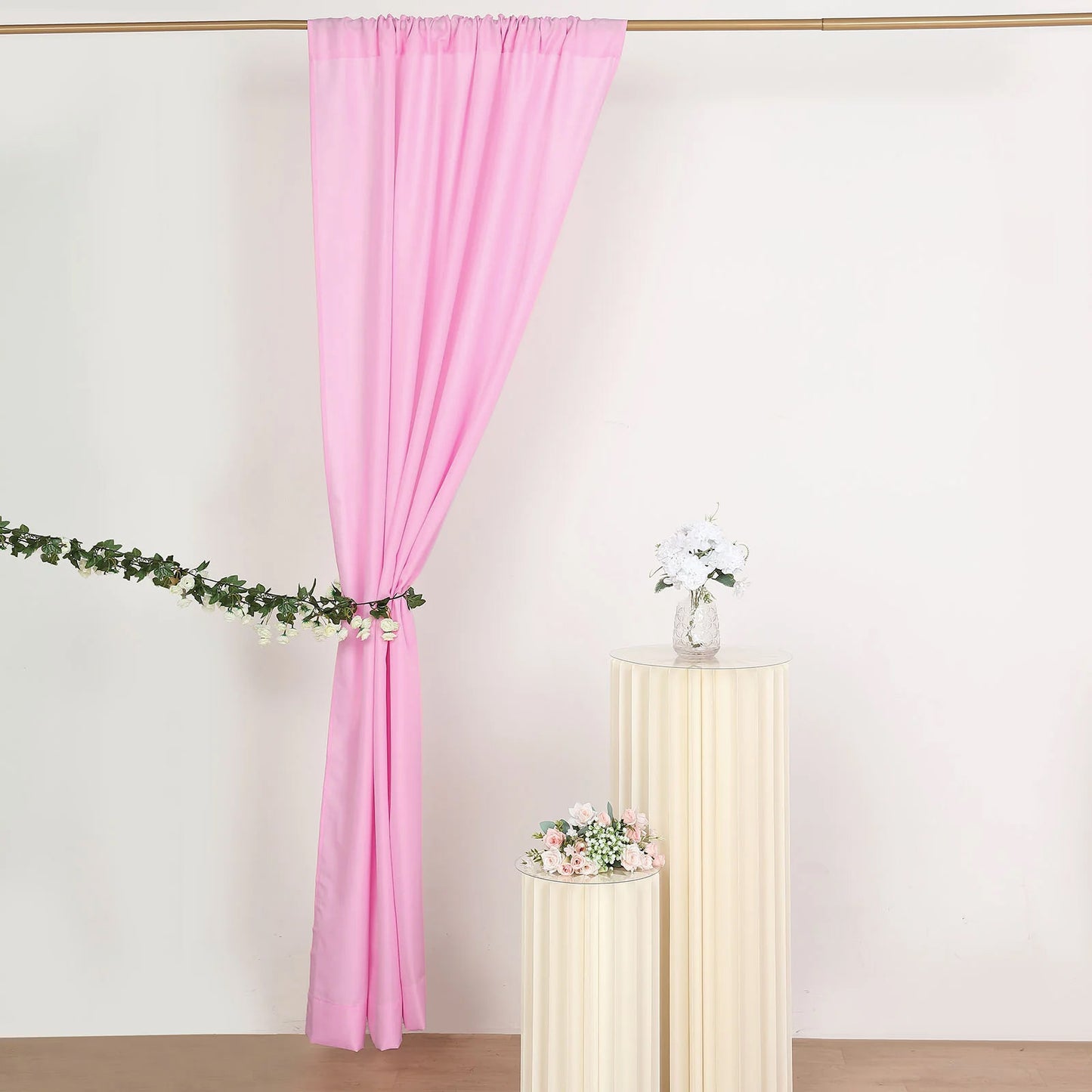 2 Pack Pink Polyester Event Curtain Drapes, 10ftx8ft Backdrop Event Panels With Rod Pockets 130 GSM