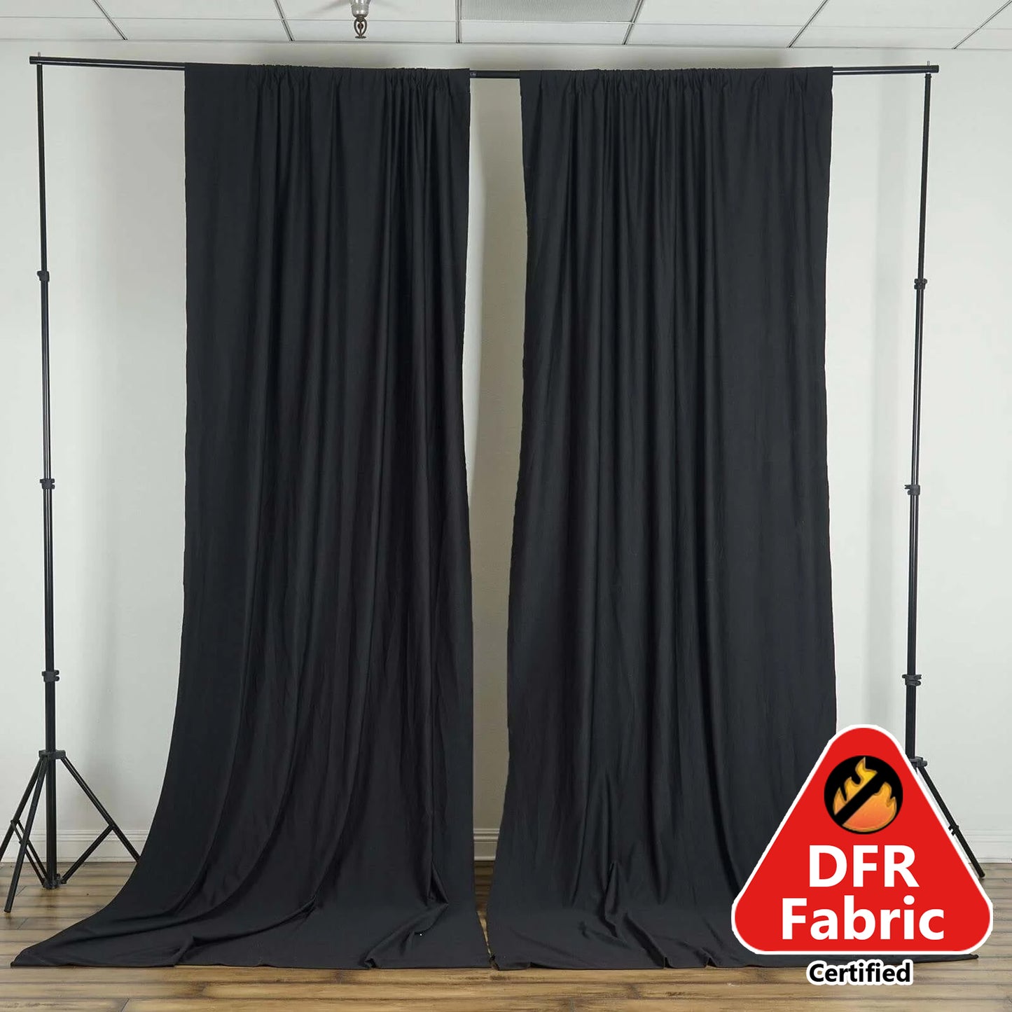 2 Pack Black Scuba Polyester Event Curtain Drapes, Durable Flame Resistant Backdrop Event Panels Wrinkle Free with Rod Pockets - 10ftx10ft