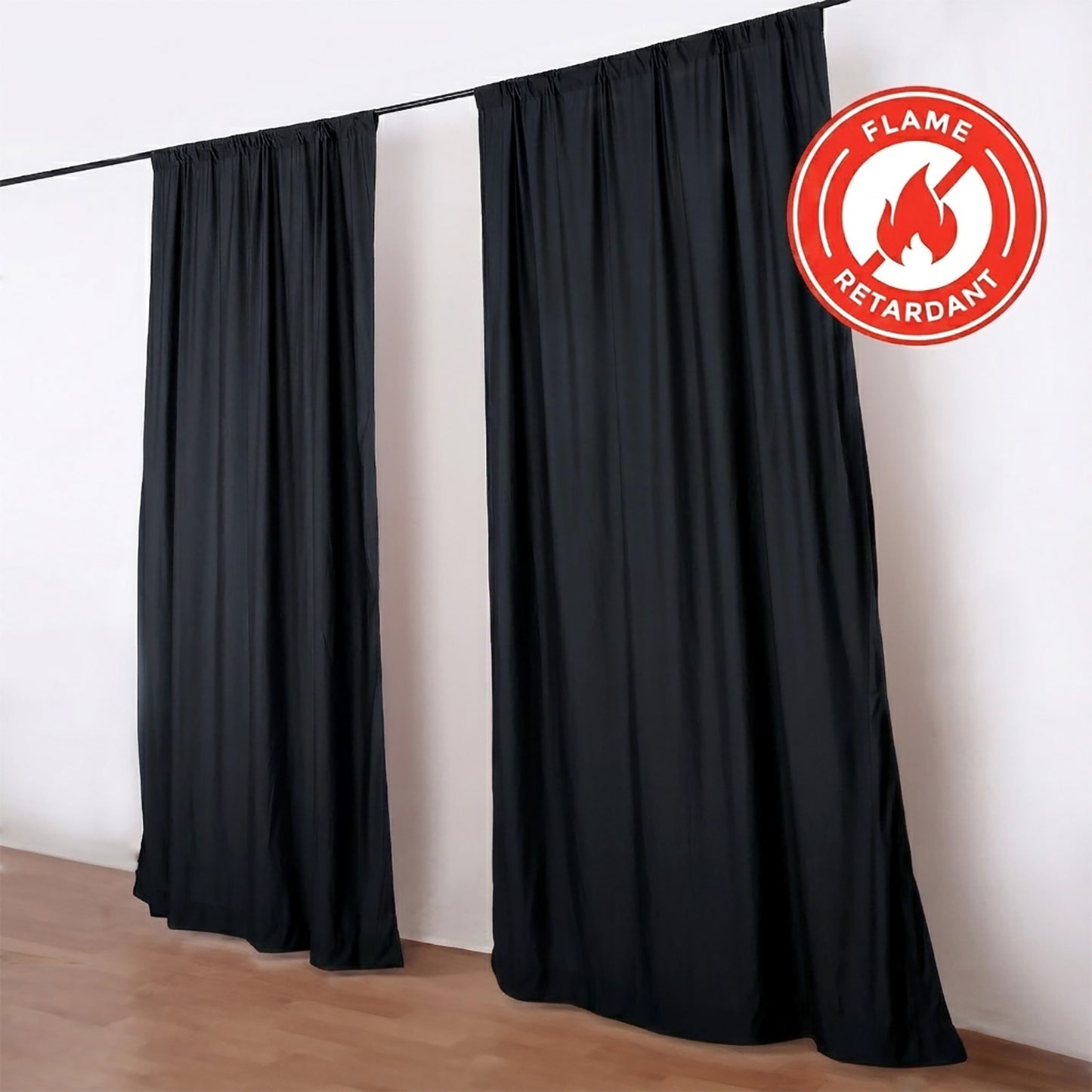 2 Pack 5ftx10ft Black Scuba Polyester Backdrop Drape Curtains, Durable Flame Resistant Event Divider