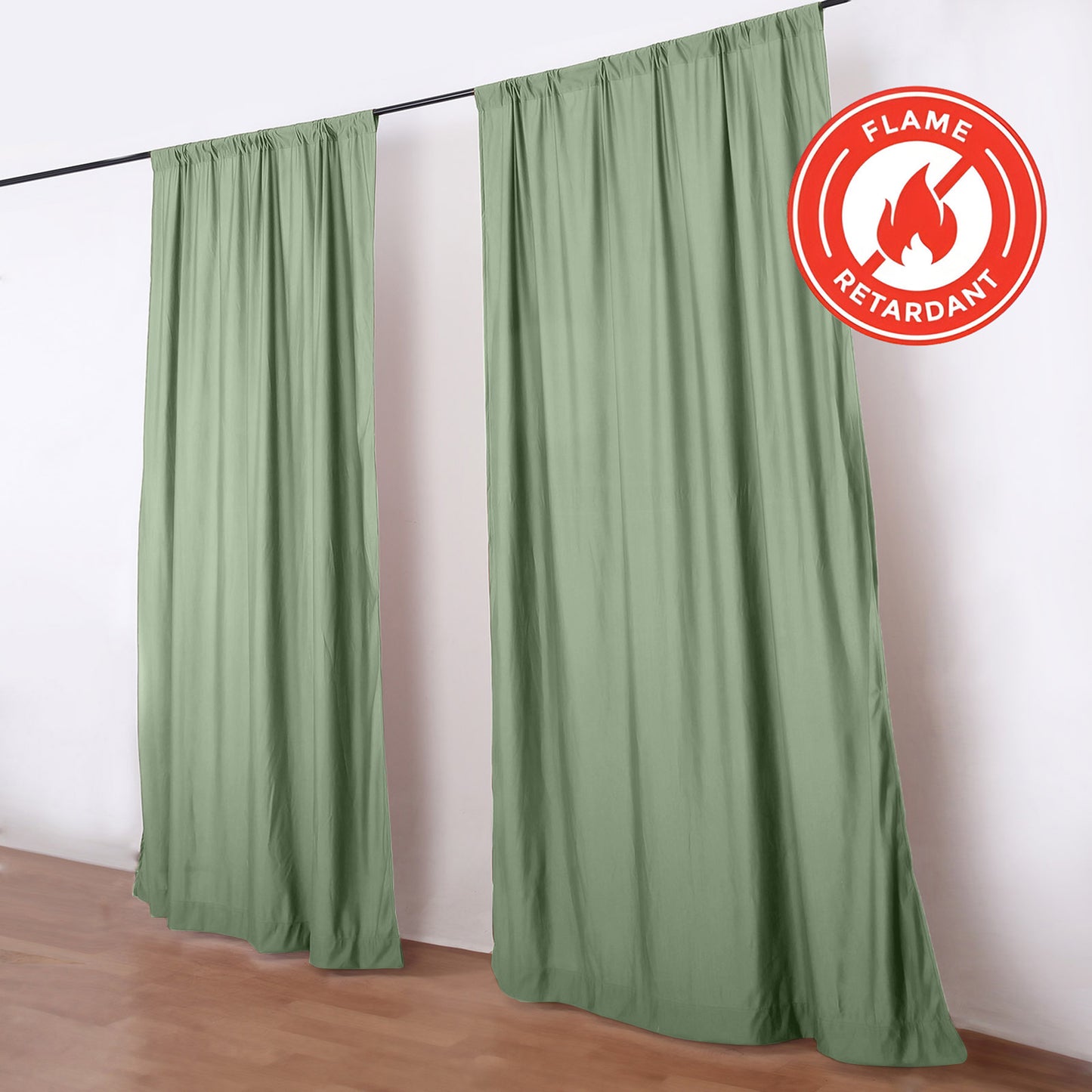 2 Pack 5ftx10ft Dusty Sage Green Scuba Polyester Backdrop Drape Curtains, Durable Flame Resistant Ev