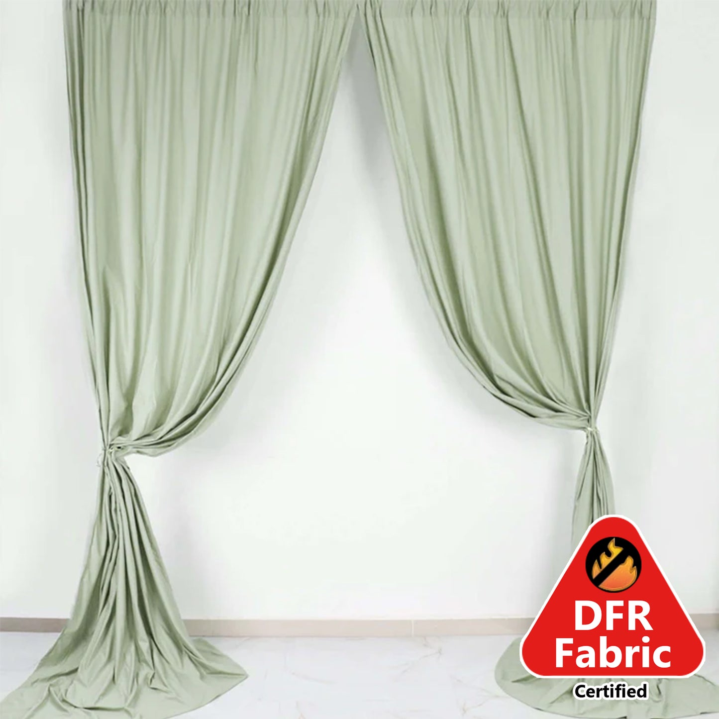 2 Pack Dusty Sage Green Scuba Polyester Event Curtain Drapes, Durable Flame Resistant Backdrop Event Panels Wrinkle Free with Rod Pockets - 10ftx10ft