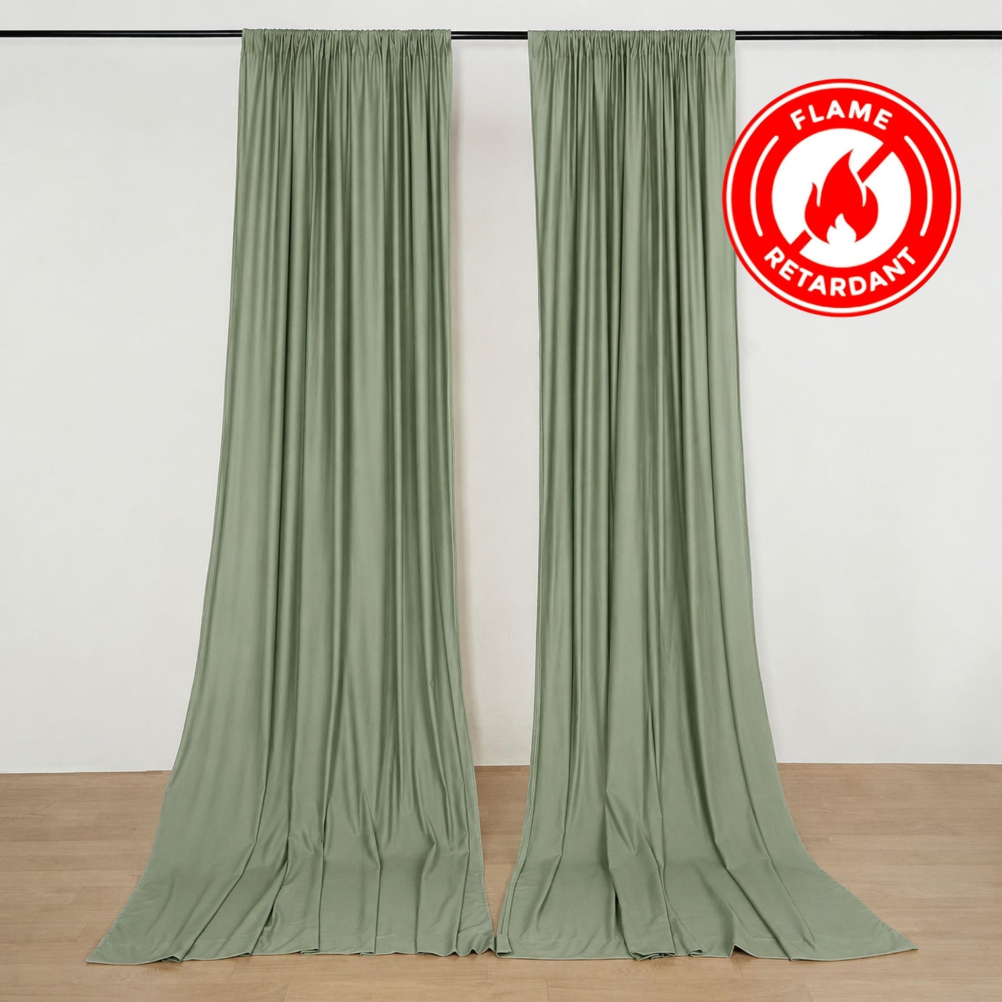2 Pack 5ftx10ft Dusty Sage Green Scuba Polyester Backdrop Drape Curtains, Durable Flame Resistant Ev