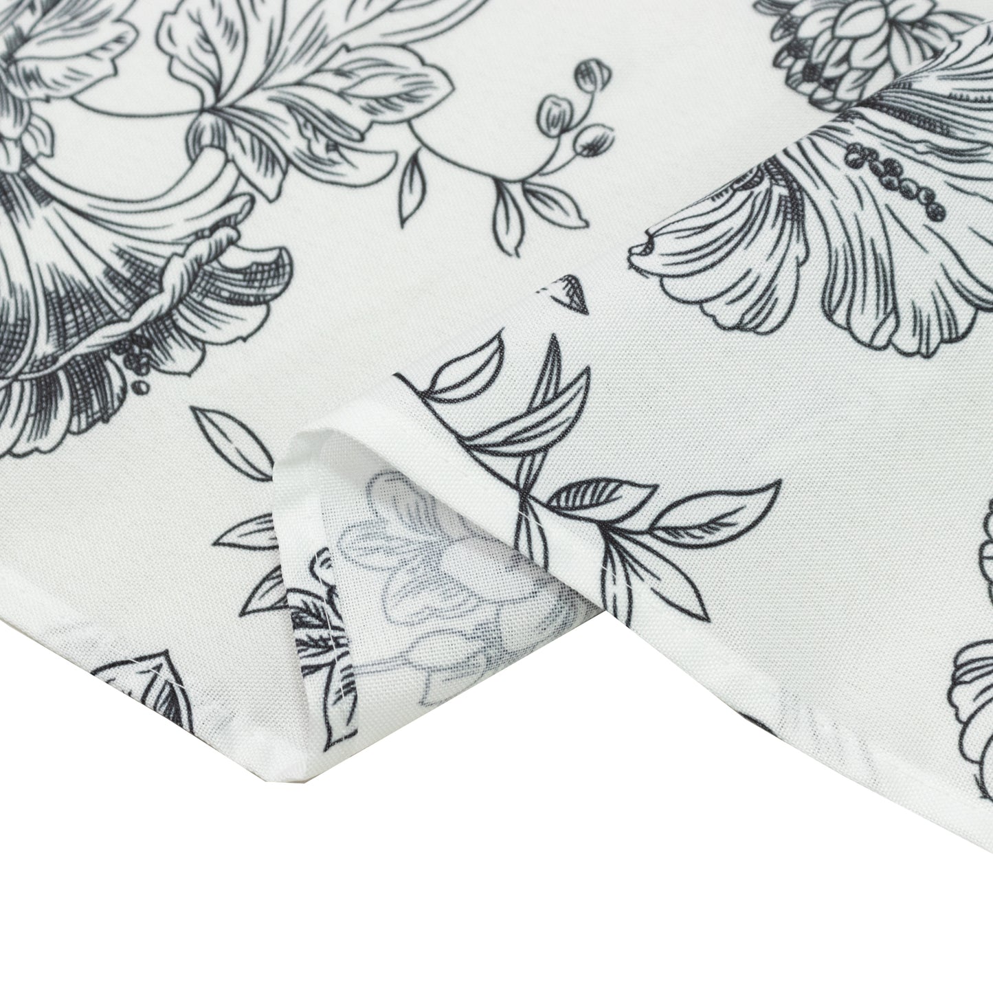 French Toile Polyester Backdrop Curtain – Black Floral 5ft x 10ft Rod Pocket Drape Panel