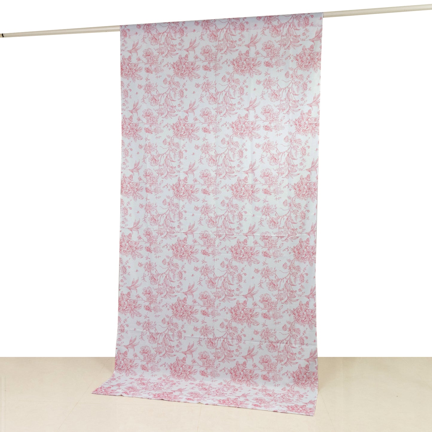 French Toile Polyester Backdrop Curtain – Pink Floral 5ft x 10ft Rod Pocket Drape Panel