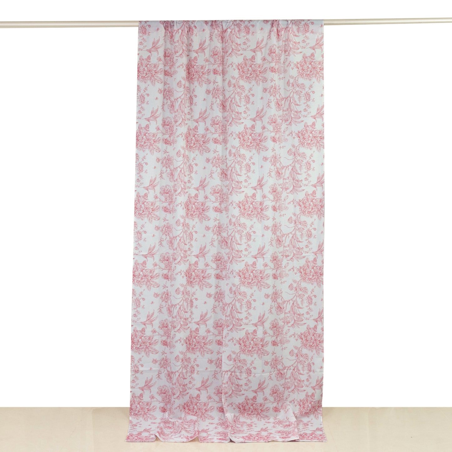 French Toile Polyester Backdrop Curtain – Pink Floral 5ft x 10ft Rod Pocket Drape Panel