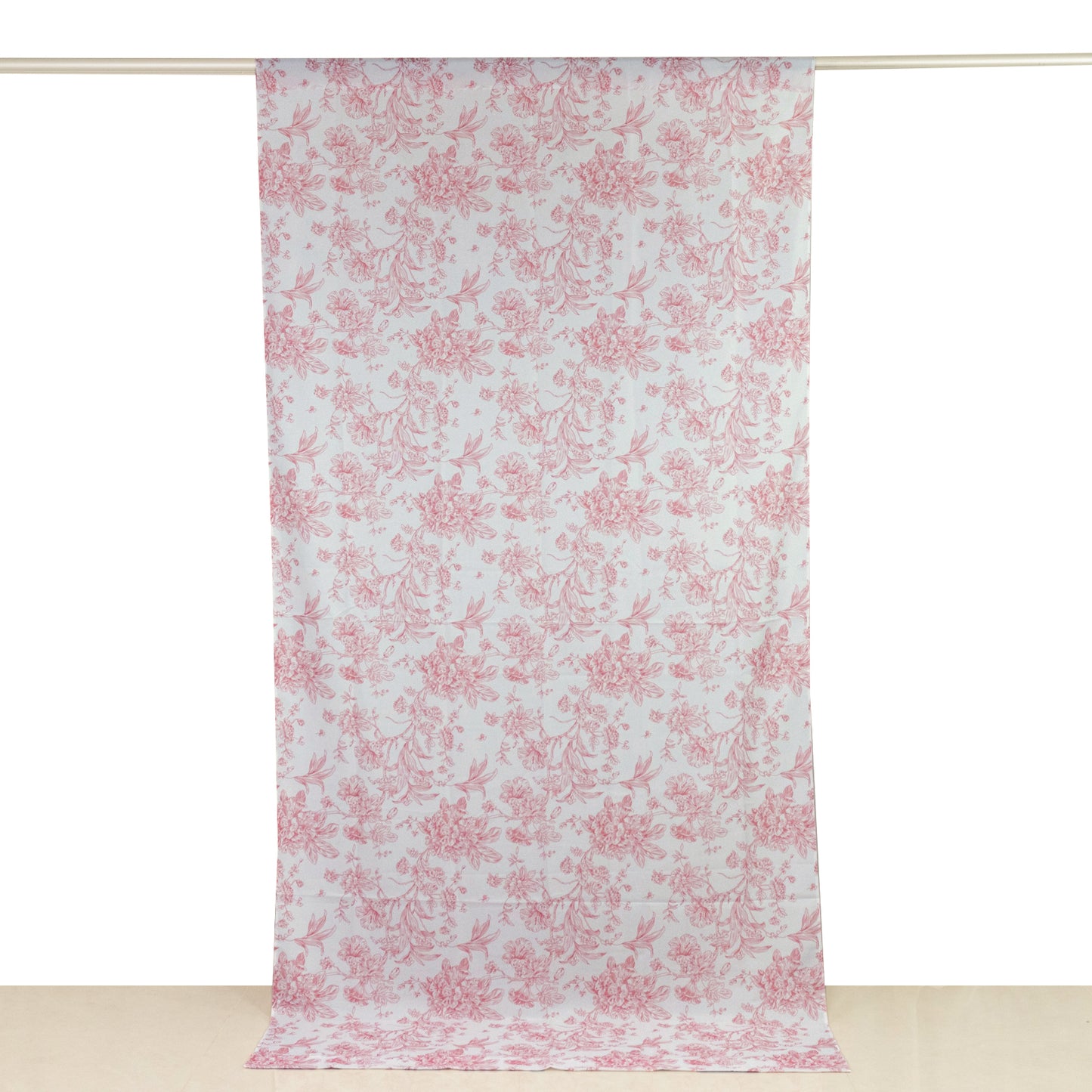 French Toile Polyester Backdrop Curtain – Pink Floral 5ft x 10ft Rod Pocket Drape Panel