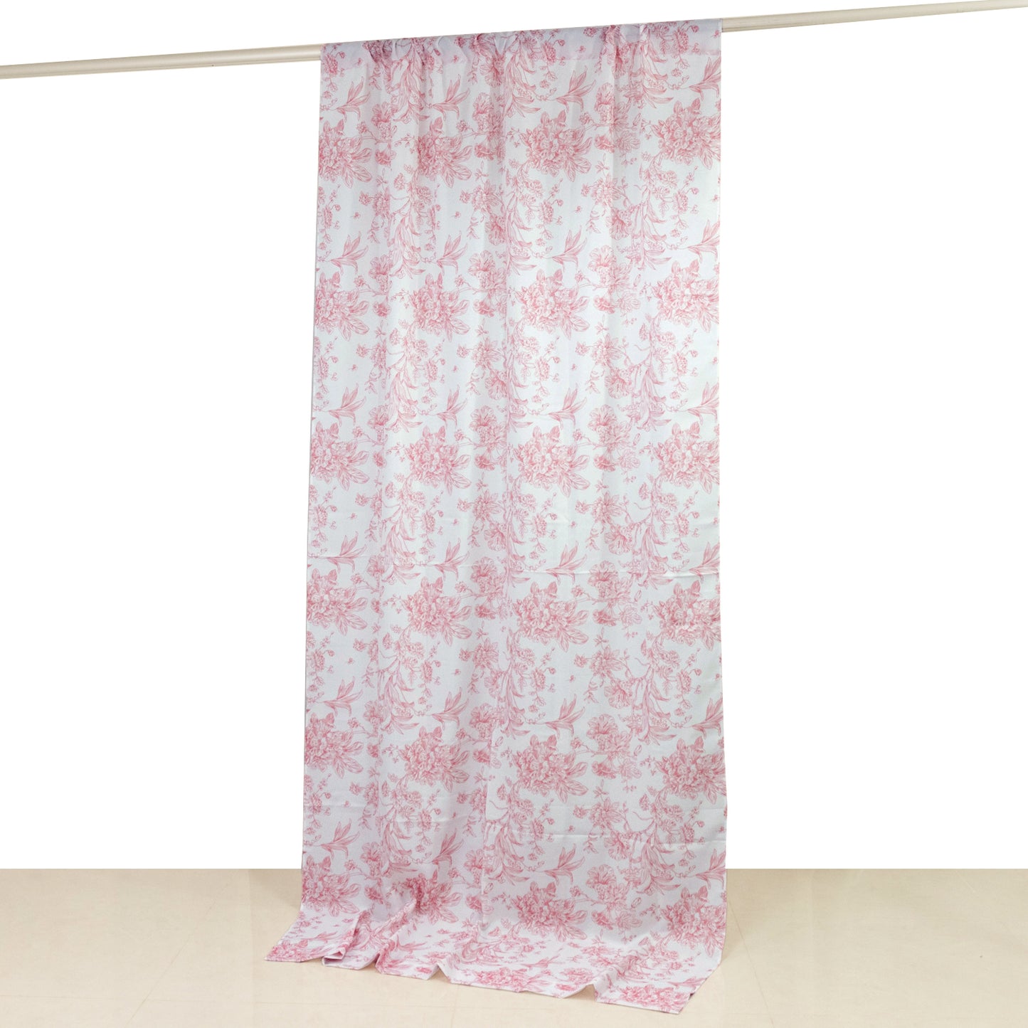 French Toile Polyester Backdrop Curtain – Pink Floral 5ft x 10ft Rod Pocket Drape Panel