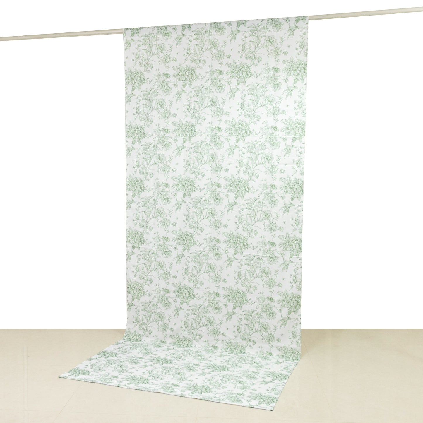 French Toile Polyester Backdrop Curtain – Dusty Sage Green Floral 5ft x 12ft Rod Pocket Drape Panel