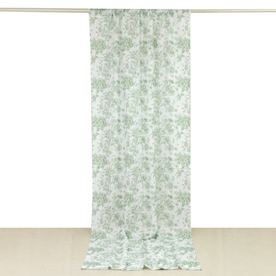 French Toile Polyester Backdrop Curtain &ndash; Dusty Sage Green