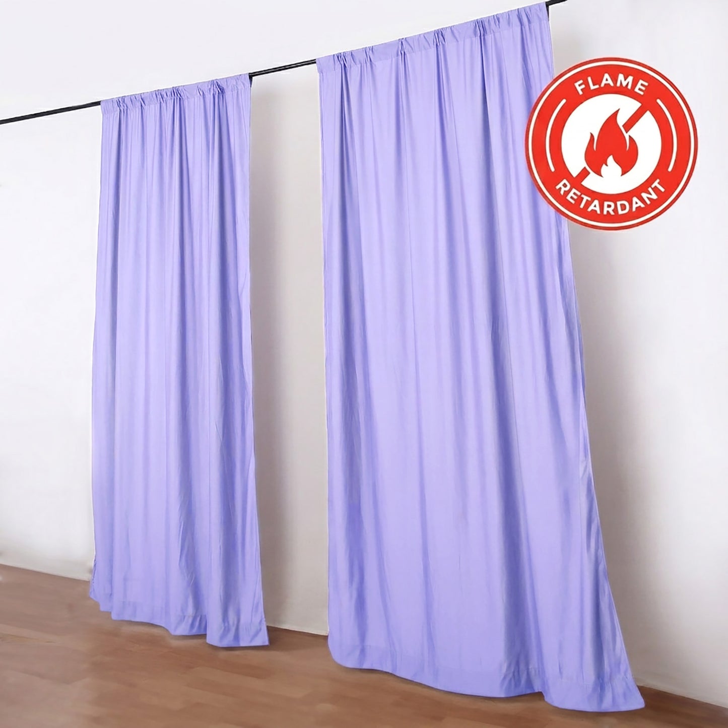 Lavender lilac backdrop drape curtains, durable and flame resistant.
