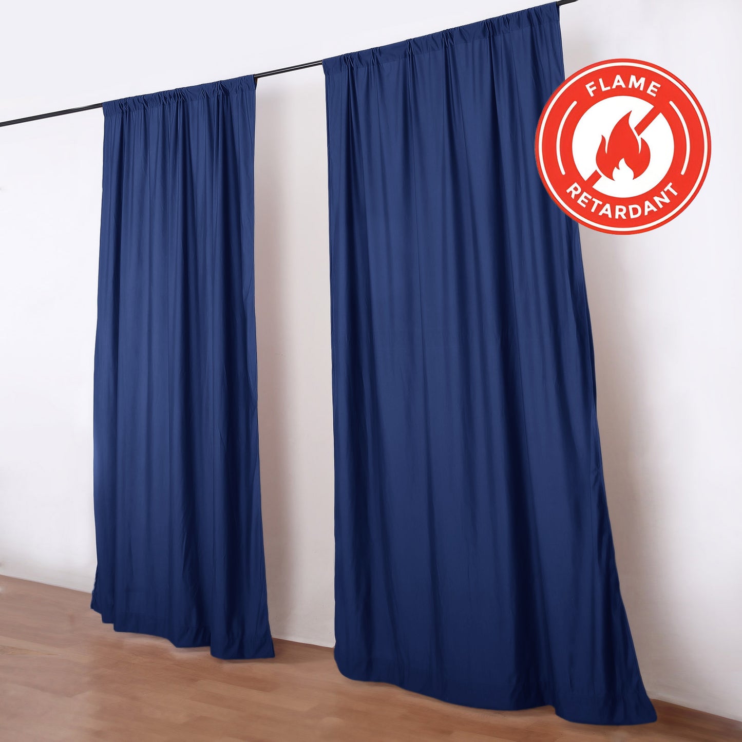 2 Pack 5ftx10ft Navy Blue Scuba Polyester Backdrop Drape Curtains, Durable Flame Resistant Event Div