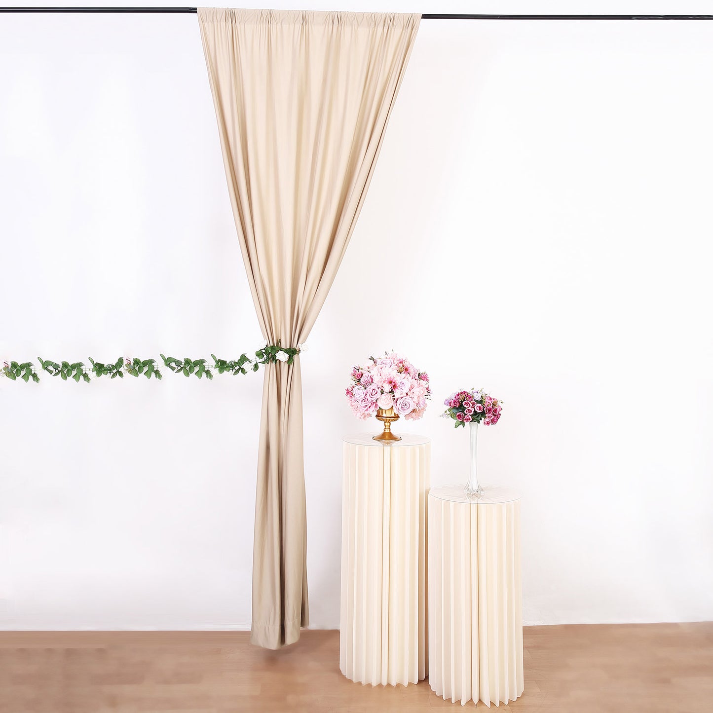 2 Pack Nude Scuba Polyester Event Curtain Drapes, Durable Flame Resistant Backdrop Event Panels Wrinkle Free with Rod Pockets - 10ftx10ft