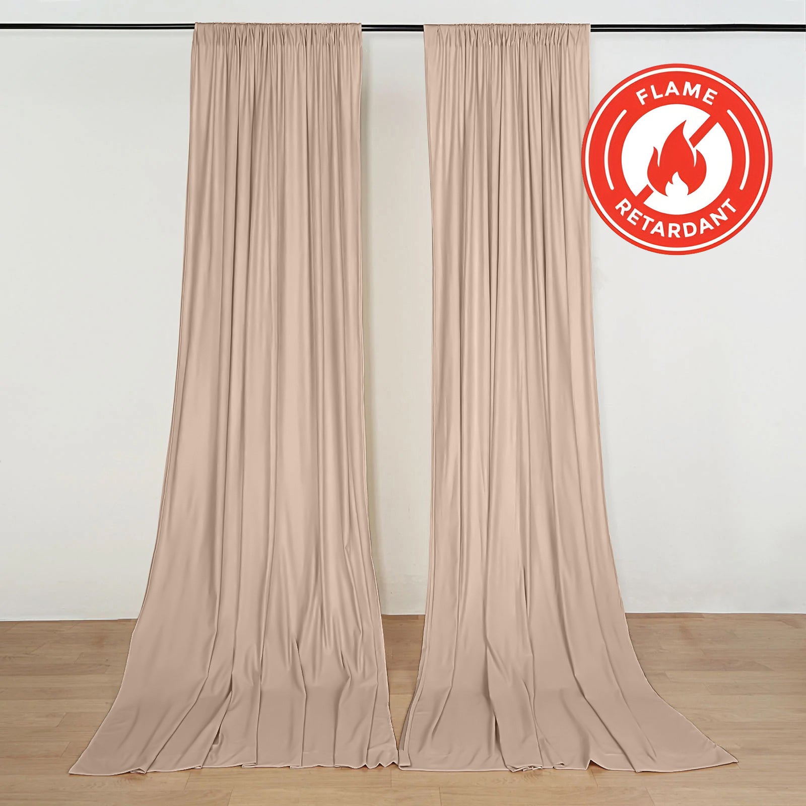 Nude scuba polyester backdrop drape curtains, flame resistant and wrinkle free.