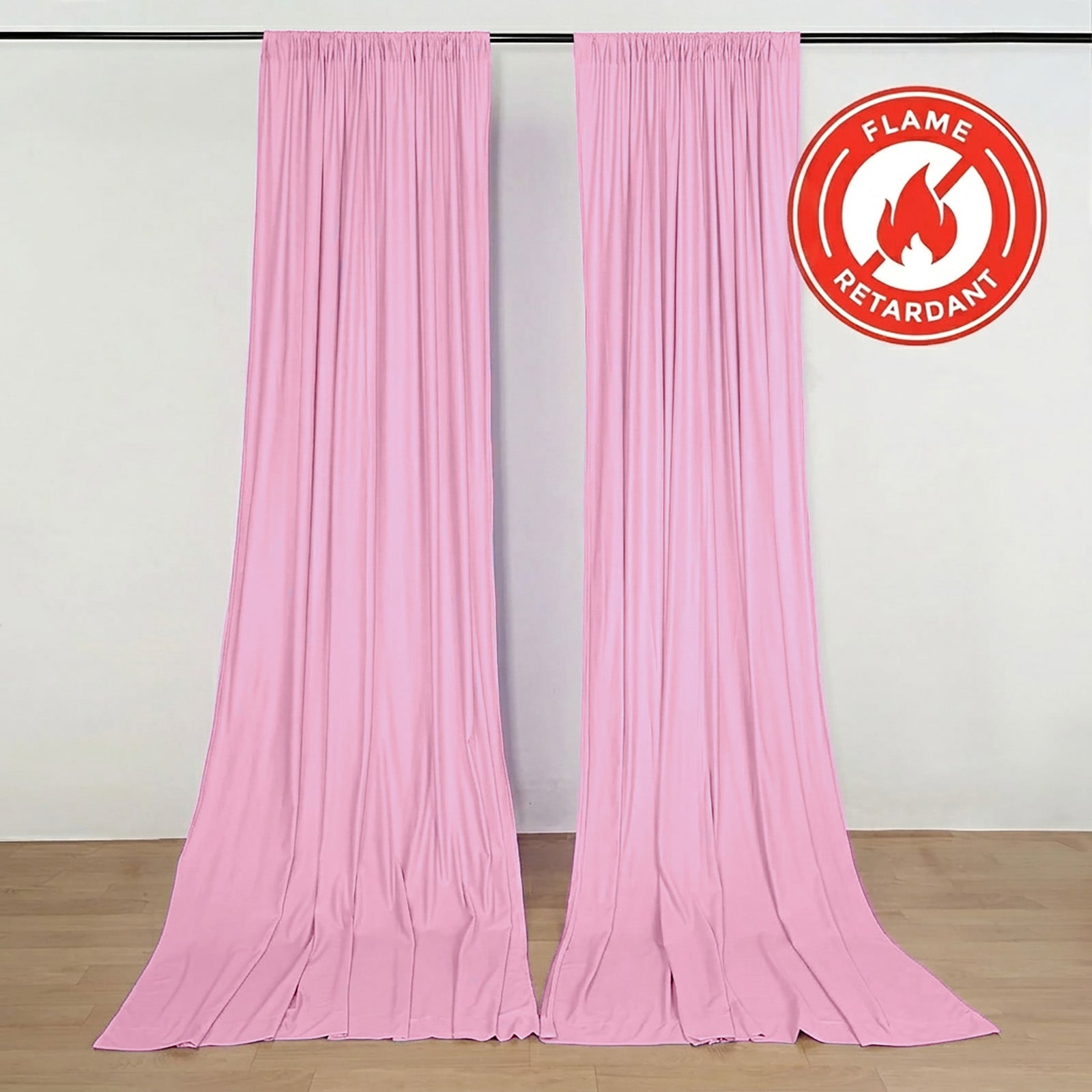 Pink backdrop drape curtains, 5ftx10ft, flame resistant and wrinkle-free.