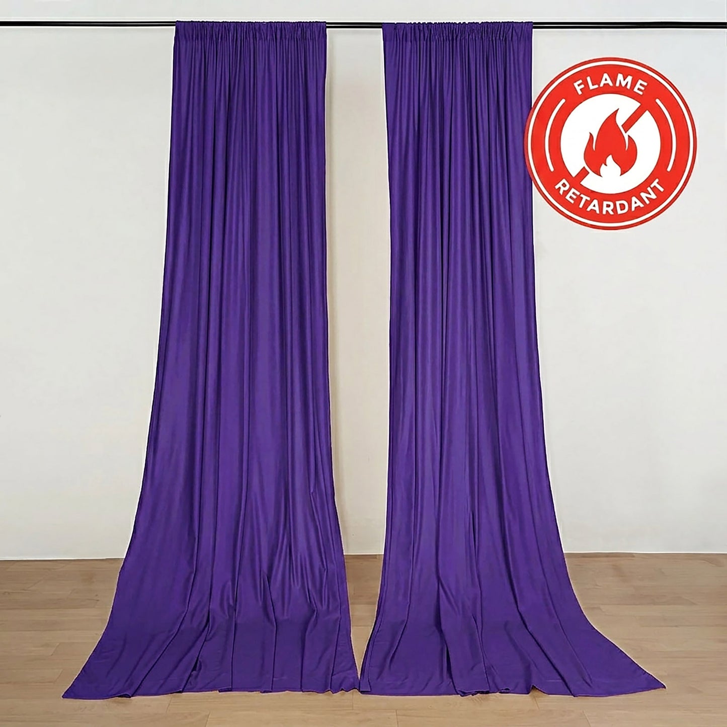 Purple backdrop drape curtains, durable and flame resistant, perfect for events.