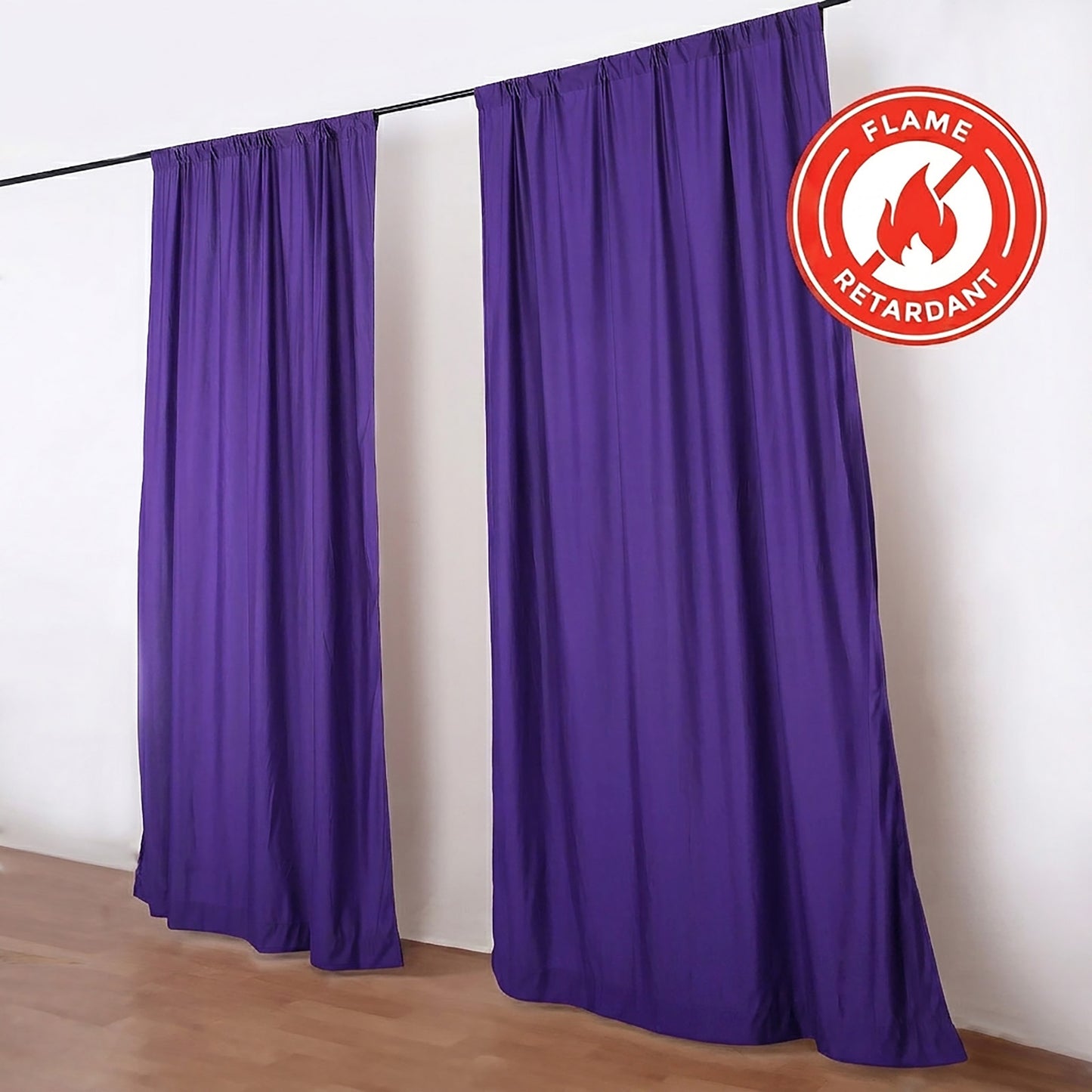 Purple backdrop drape curtains, durable and flame resistant, perfect for events.