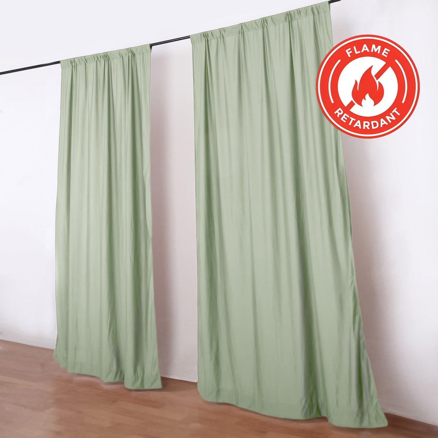 2 Pack 5ftx10ft Sage Green Scuba Polyester Backdrop Drape Curtains, Durable Flame Resistant Event Di