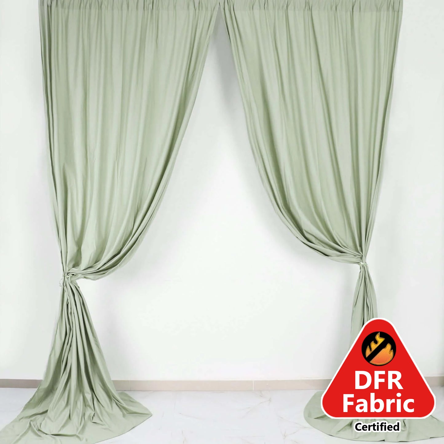 2 Pack Fire Retardant Polyester Sage Green Curtain Panels with Rod Pockets 10 Feet x 10 Feet