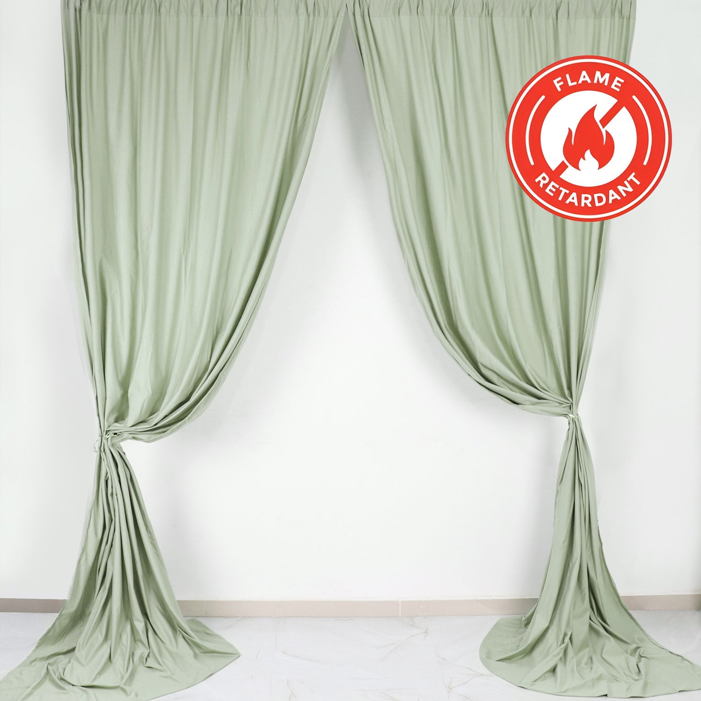2 Pack Fire Retardant Polyester Sage Green Curtain Panels with Rod Pockets 10 Feet x 10 Feet