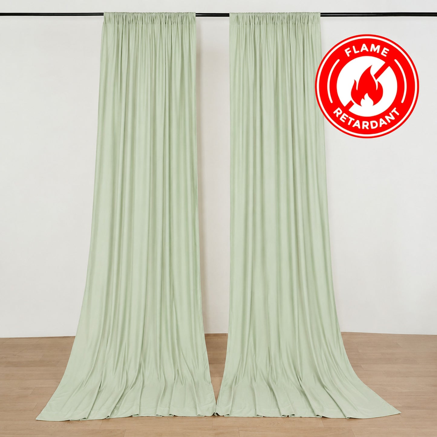 2 Pack 5ftx10ft Sage Green Scuba Polyester Backdrop Drape Curtains, Durable Flame Resistant Event Di
