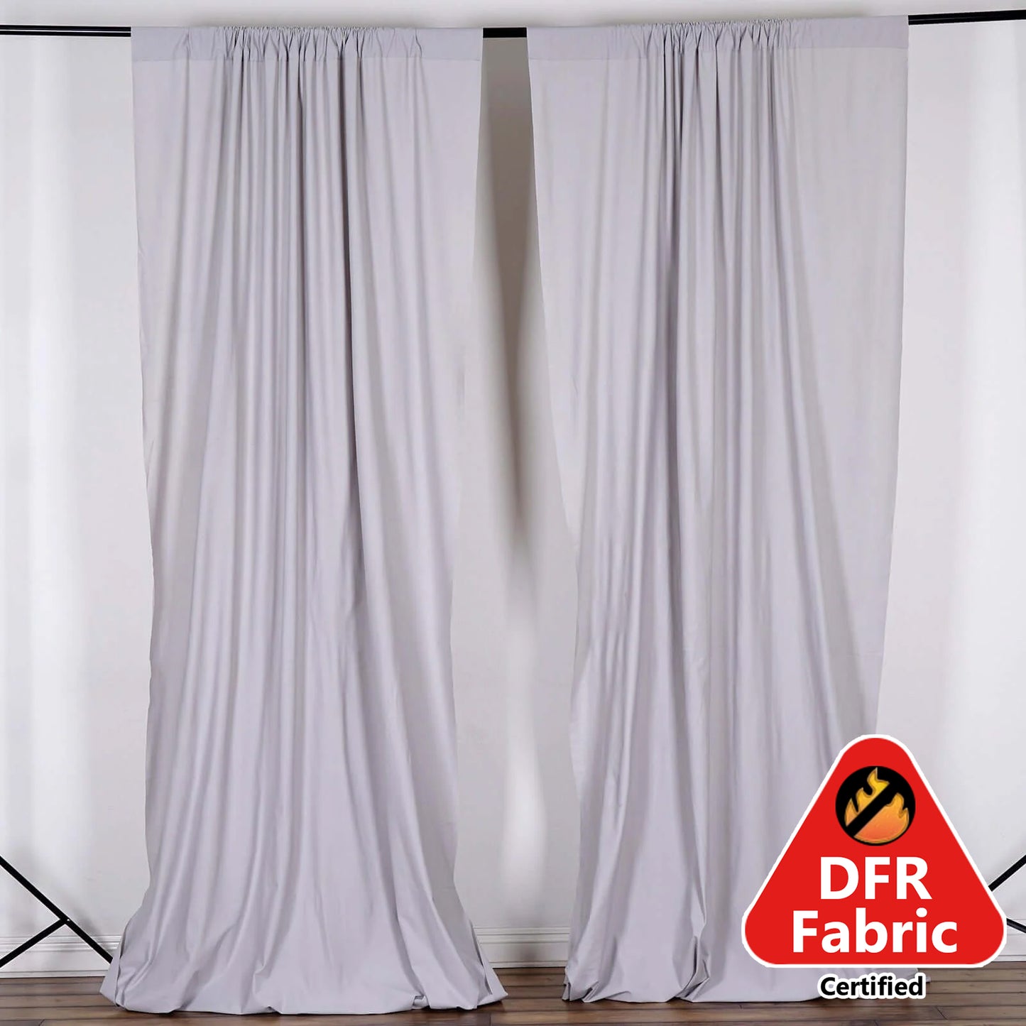 2 Pack Silver Scuba Polyester Event Curtain Drapes, Durable Flame Resistant Backdrop Event Panels Wrinkle Free with Rod Pockets - 10ftx10ft