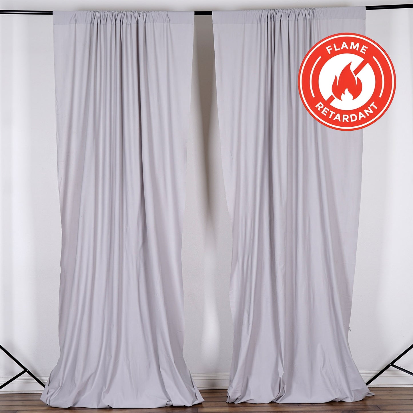 2 Pack Silver Scuba Polyester Event Curtain Drapes, Durable Flame Resistant Backdrop Event Panels Wrinkle Free with Rod Pockets - 10ftx10ft